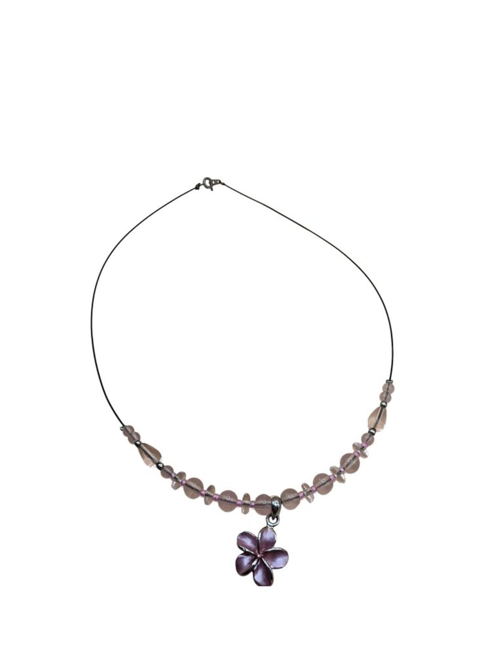 Pink Flower Beaded Necklace 18" Y2K Coquette Fairycore Boho Pendant
